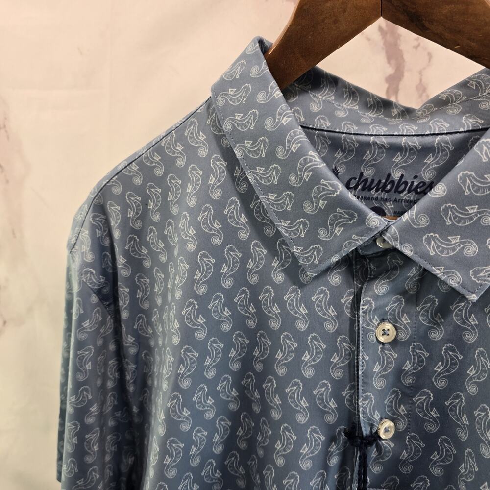 Chubbies Shirt Mens XXL Blue Polo Seahorse Giddy Up Performance Active Golf - Picture 2 of 10